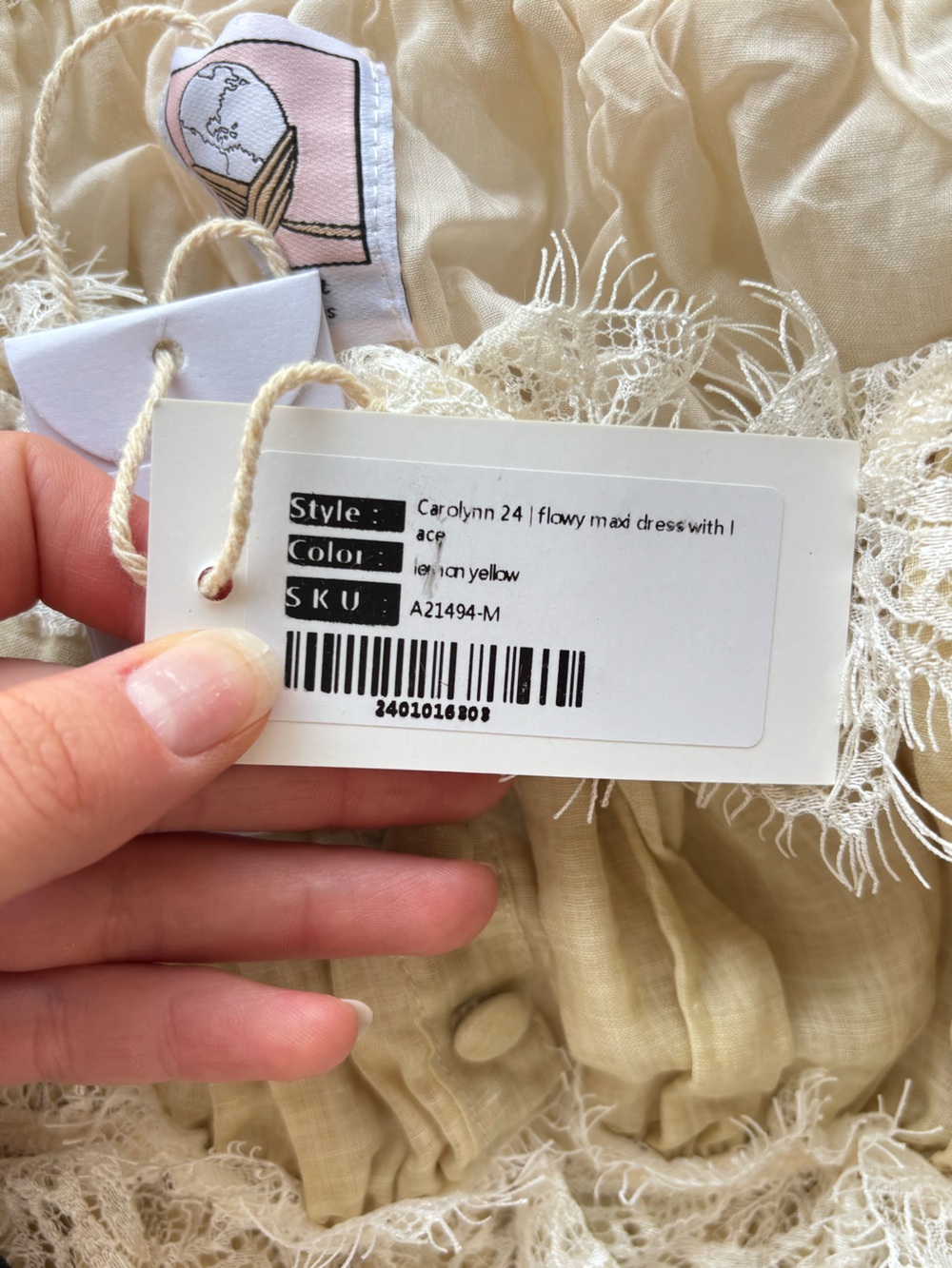 Nwt Linennaive Carolynn24 Flowy Lace Linen Cottagecore Maxi Dress Lemon Yellow — image 4 of 5